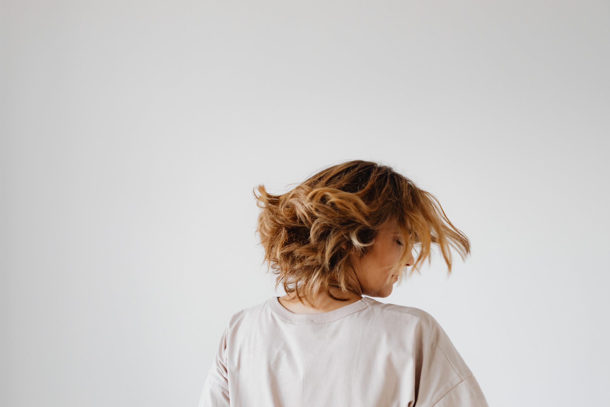 Short-Haired Woman in Beige Shirt 