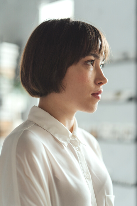 Woman in White Dress Shirt